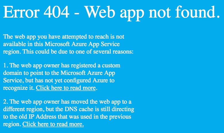 Azure web 404