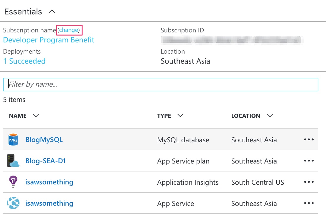 Existing Azure resource group change Azure subscription