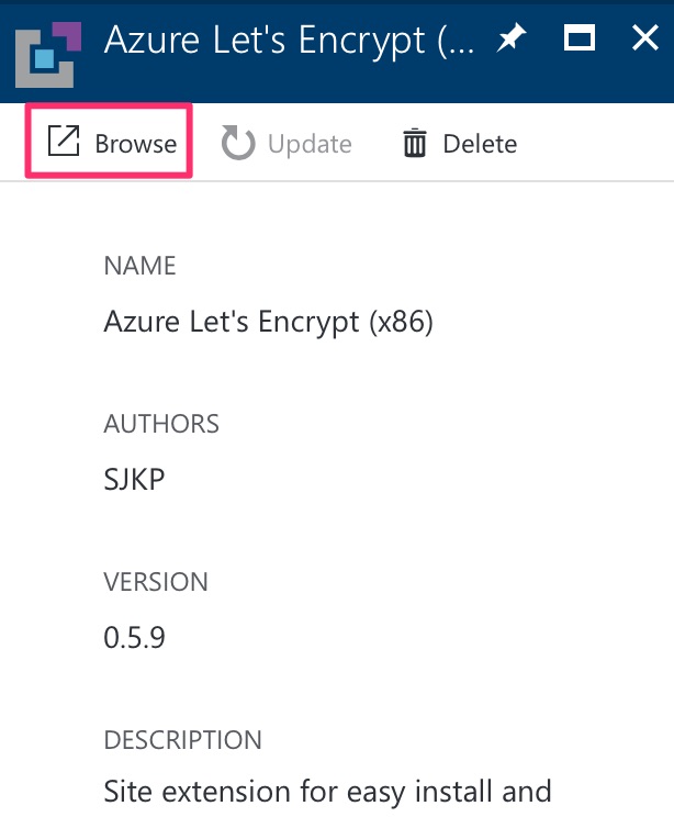 Browse Azure Let&rsquo;s Encrypt Extension&rsquo;s page