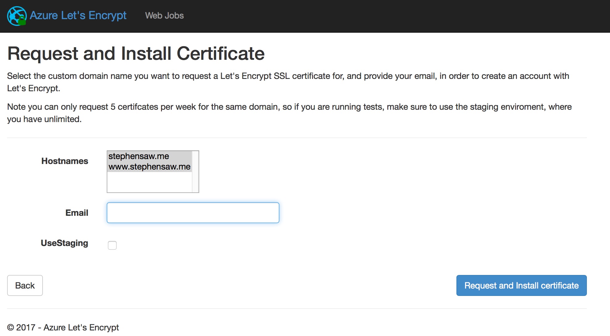 Azure Let&rsquo;s Encrypt request certificate